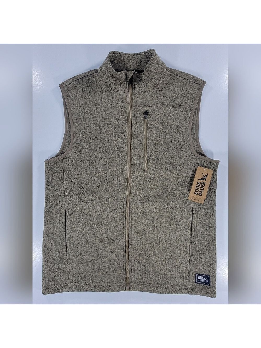 NEW Eddie Bauer Men Medium Sycamore Vest Full Zip Fleece Sleeveless Jacket Beige